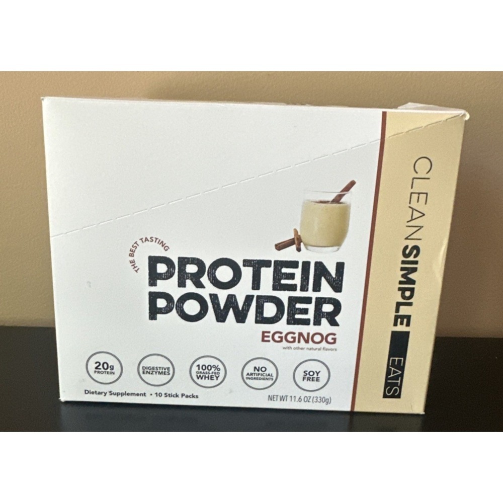 Clean Simple Eats Whey Protein Powder EGG NOG 10 Stick Packs New in Box Exp 7/26